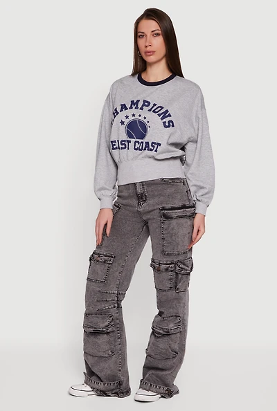 Womens Champions East Coast Graphic Pullover Sweatshirt, Grey, Size XL