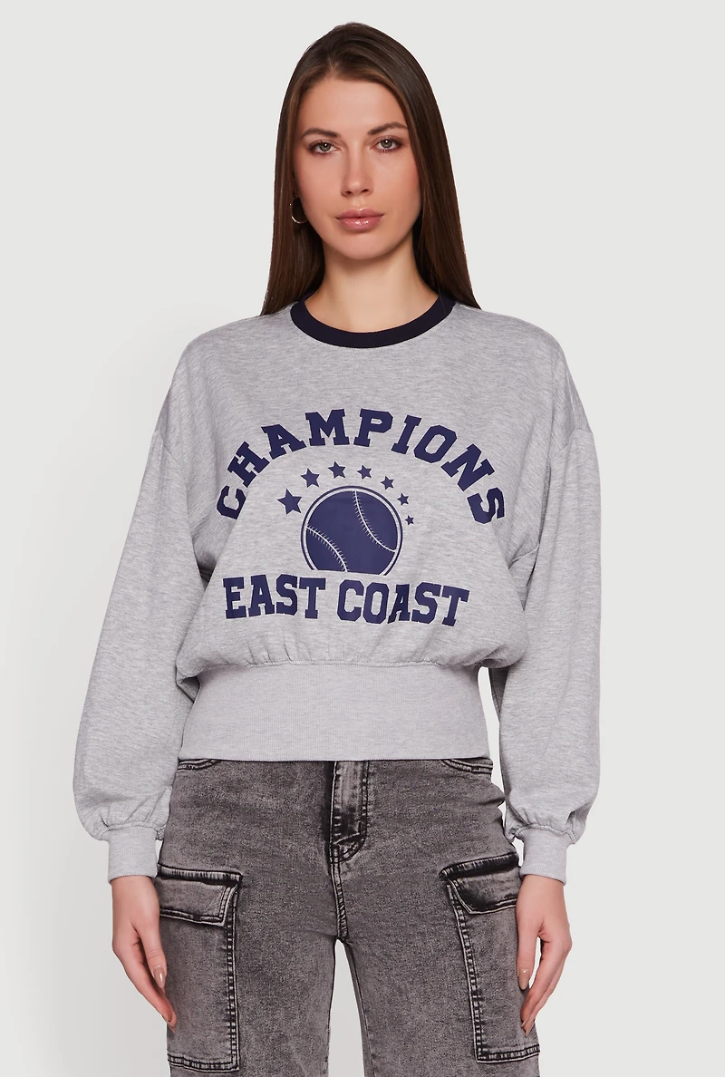 Womens Champions East Coast Graphic Pullover Sweatshirt, Grey, Size L
