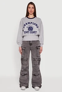 Womens Champions East Coast Graphic Pullover Sweatshirt, Grey, Size XL