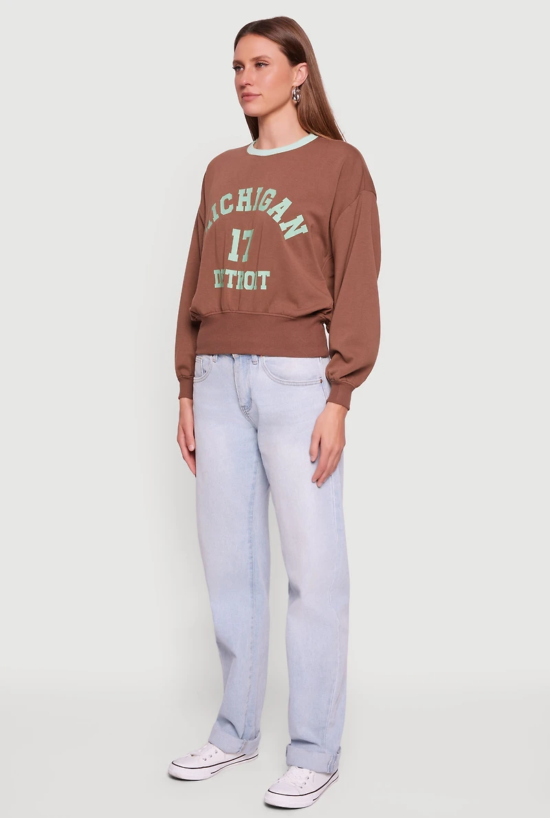 Womens Michigan 17 Detroit Graphic Pullover Sweatshirt,