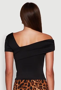 Womens Iris Fold Over One Shoulder Top, Black, Size S