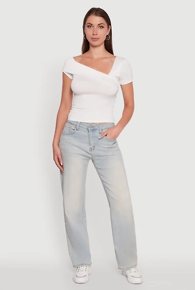 Womens Iris Fold Over One Shoulder Top, White, Size M
