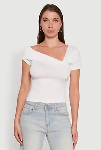 Womens Iris Fold Over One Shoulder Top, White, Size M