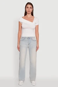 Womens Iris Fold Over One Shoulder Top, White, Size M