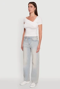 Womens Iris Fold Over One Shoulder Top, White, Size M