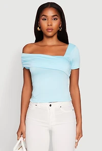 Womens Iris Fold Over One Shoulder Top, Blue, Size L