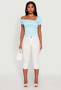 Womens Iris Fold Over One Shoulder Top, Blue, Size L