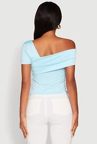 Womens Iris Fold Over One Shoulder Top, Blue, Size M