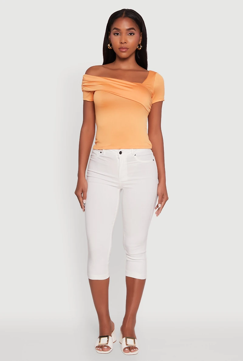 Womens Iris Fold Over One Shoulder Top, Orange, Size M