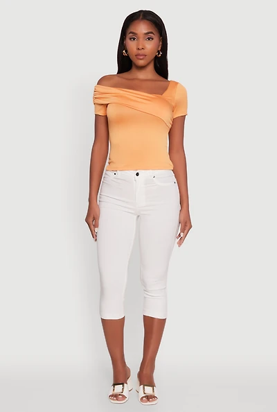 Womens Iris Fold Over One Shoulder Top, Orange, Size M
