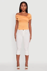 Womens Iris Fold Over One Shoulder Top, Orange, Size M