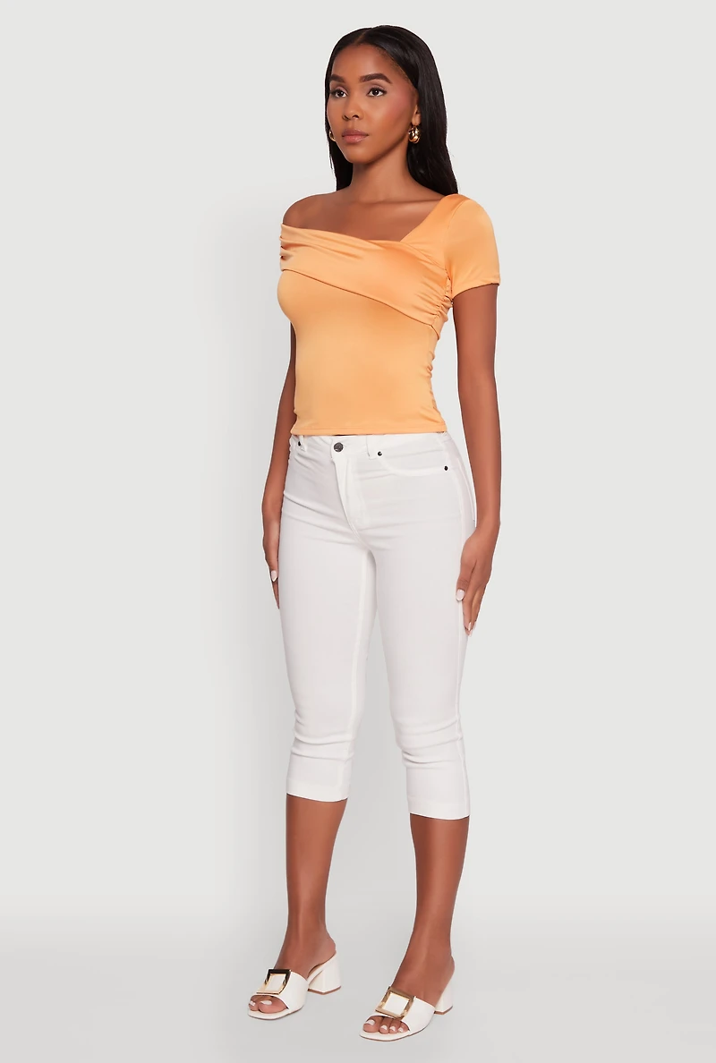 Womens Iris Fold Over One Shoulder Top, Orange, Size S