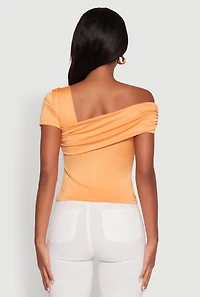 Womens Iris Fold Over One Shoulder Top, Orange, Size M