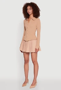 Womens Iris Classic Fit Textured Knit Button Front Shirt, Khaki,