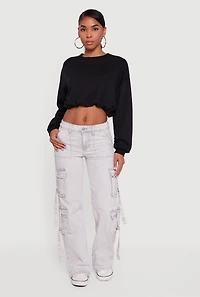Long Sleeve Cropped Bubble Hem Sweatshirt