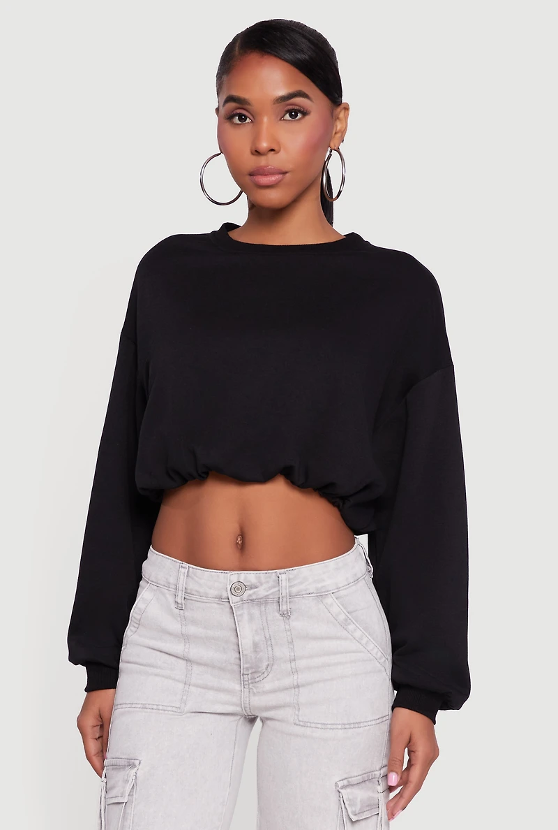 Long Sleeve Cropped Bubble Hem Sweatshirt
