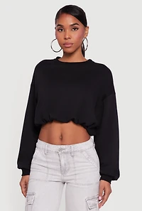 Long Sleeve Cropped Bubble Hem Sweatshirt