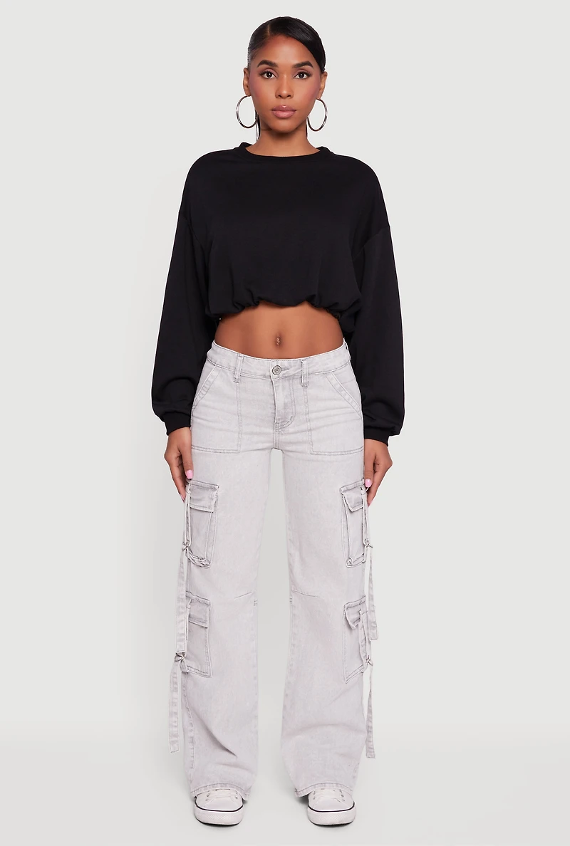 Long Sleeve Cropped Bubble Hem Sweatshirt