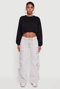 Long Sleeve Cropped Bubble Hem Sweatshirt