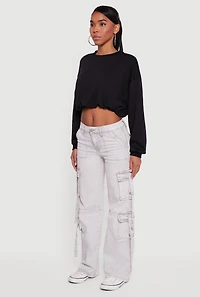 Long Sleeve Cropped Bubble Hem Sweatshirt