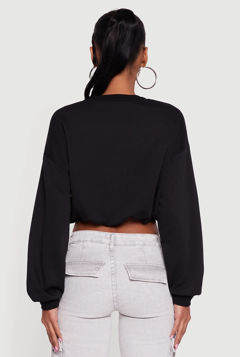 Long Sleeve Cropped Bubble Hem Sweatshirt