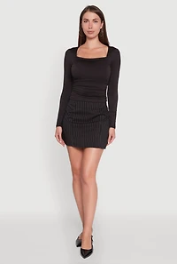 Womens Iris Square Neck Ruched Side Long Sleeve Top, Black, Size S