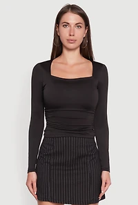 Womens Iris Square Neck Ruched Side Long Sleeve Top,
