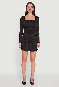 Womens Iris Square Neck Ruched Side Long Sleeve Top, Black, Size S