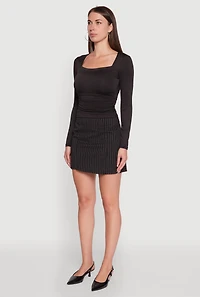 Womens Iris Square Neck Ruched Side Long Sleeve Top, Black, Size S