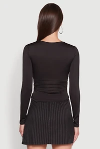 Womens Iris Square Neck Ruched Side Long Sleeve Top, Black, Size S