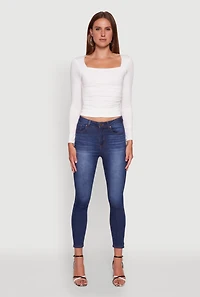 Womens Iris Square Neck Ruched Side Long Sleeve Top, White, Size M