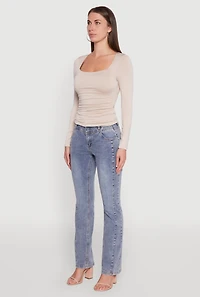 Womens Iris Square Neck Ruched Side Long Sleeve Top, M
