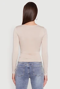 Womens Iris Square Neck Ruched Side Long Sleeve Top, Beige, Size M