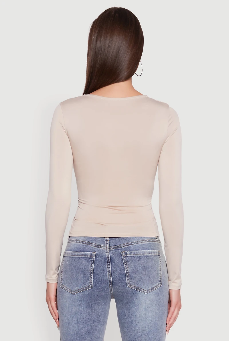 Womens Iris Square Neck Ruched Side Long Sleeve Top, M