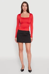 Womens Iris Square Neck Ruched Side Long Sleeve Top, Red, Size S