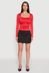Womens Iris Square Neck Ruched Side Long Sleeve Top, Red, Size M