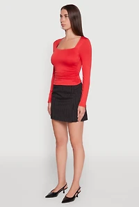 Womens Iris Square Neck Ruched Side Long Sleeve Top, Red, Size M