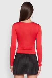 Womens Iris Square Neck Ruched Side Long Sleeve Top, Red, Size M