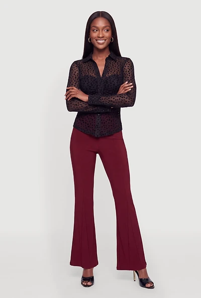 Animal Print Velvet Burnout Ruched Button Front Top