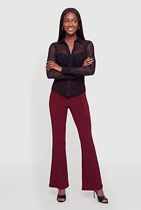 Animal Print Velvet Burnout Ruched Button Front Top