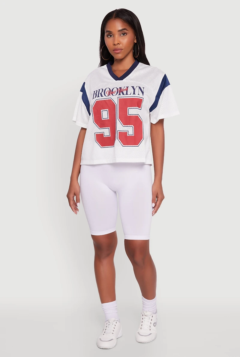 Womens Contrast Trim Brooklyn New York 95 Graphic Jersey, White, Size L