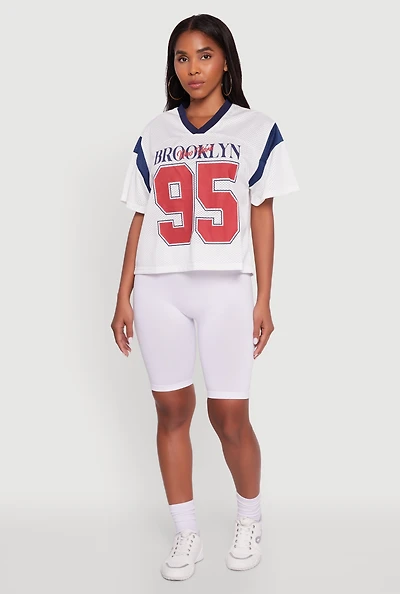 Womens Contrast Trim Brooklyn New York 95 Graphic Jersey, White, Size S