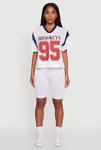 Womens Contrast Trim Brooklyn New York 95 Graphic Jersey, White, Size S