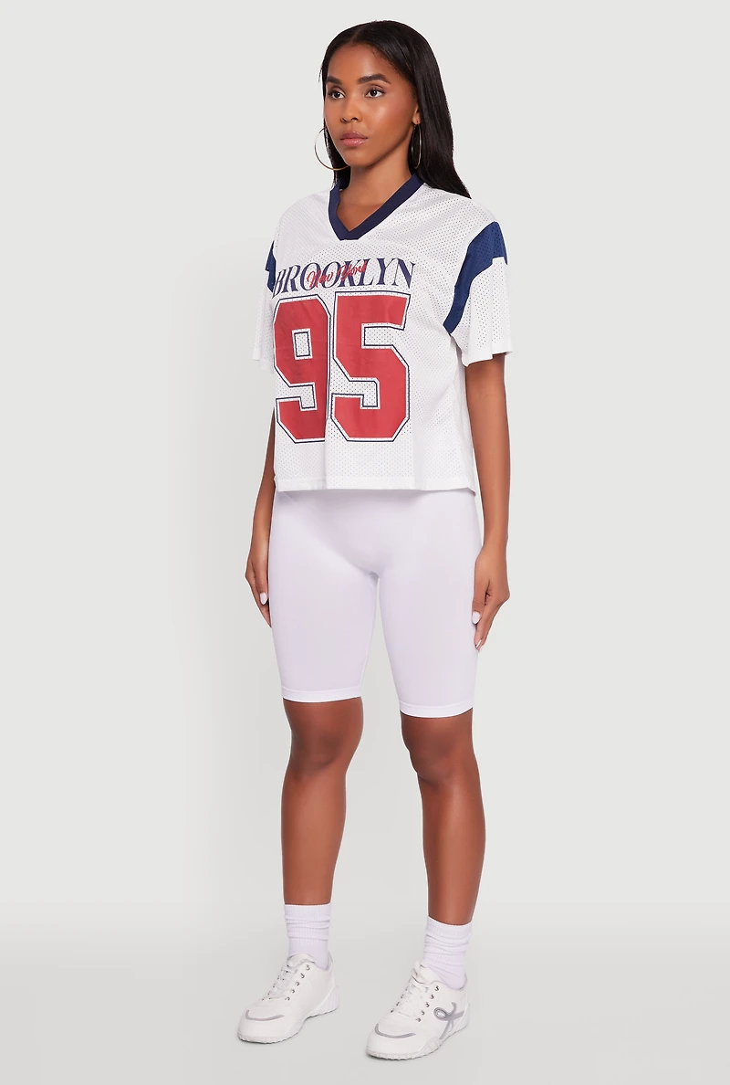 Womens Contrast Trim Brooklyn New York 95 Graphic Jersey, White, Size S