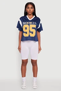 Womens Contrast Trim Brooklyn New York 95 Graphic Jersey, Blue,