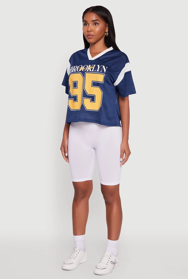 Womens Contrast Trim Brooklyn New York 95 Graphic Jersey, Blue,