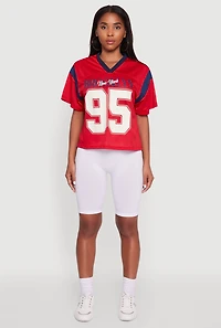 Womens Contrast Trim Brooklyn New York 95 Graphic Jersey, Red, Size S