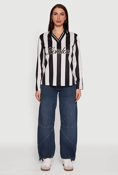 Womens Jersey Mesh Striped Destination Graphic Polo Shirt, S