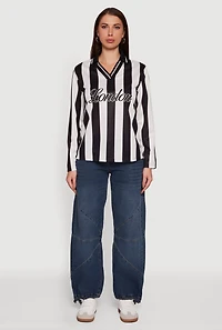 Womens Jersey Mesh Striped Destination Graphic Polo Shirt, S