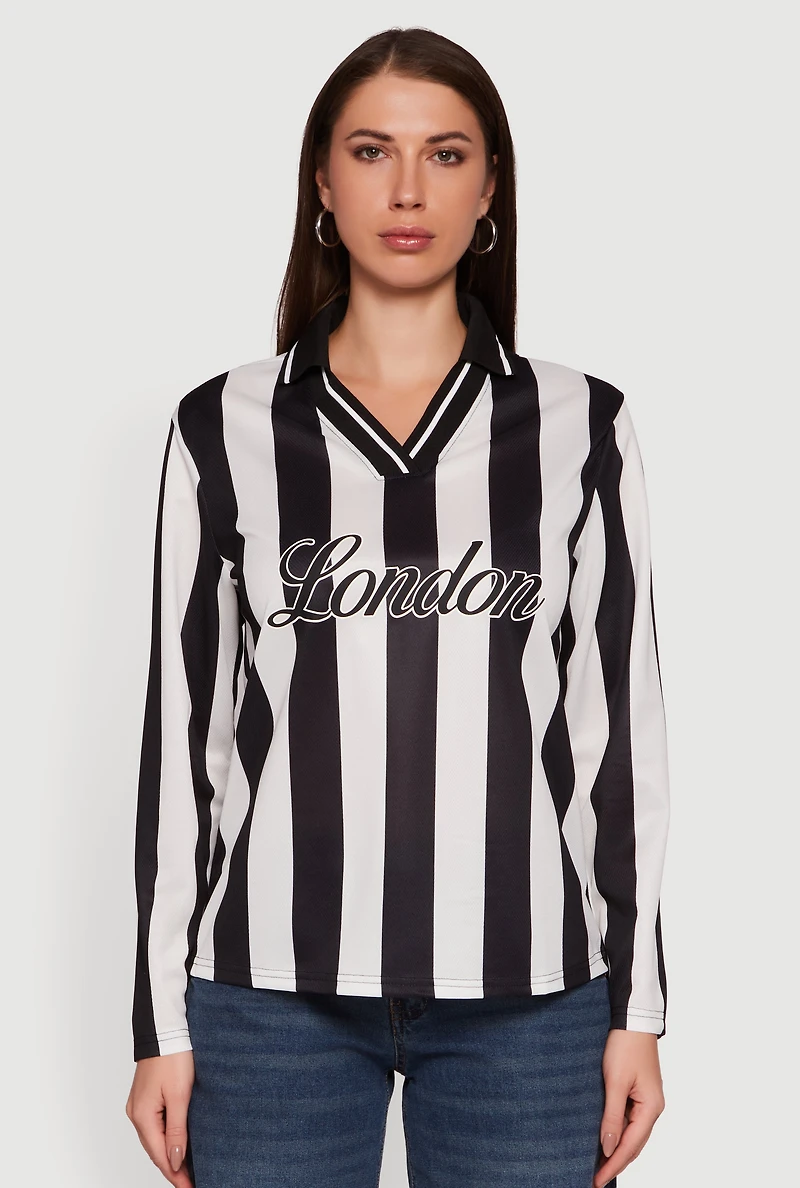 Jersey Mesh Striped Destination Graphic Polo Shirt